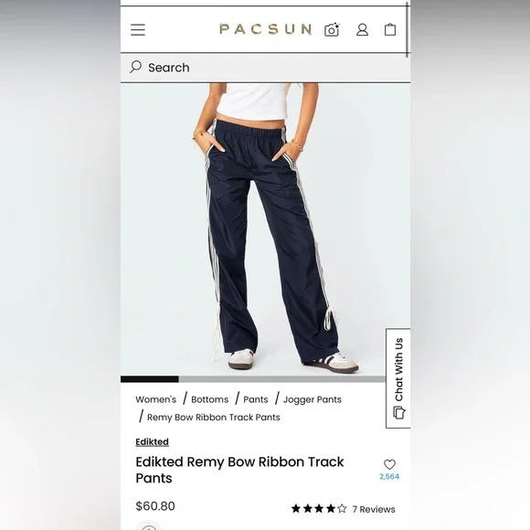 Edikted Navy Track Pants with White Stripes - Picture 1 of 4